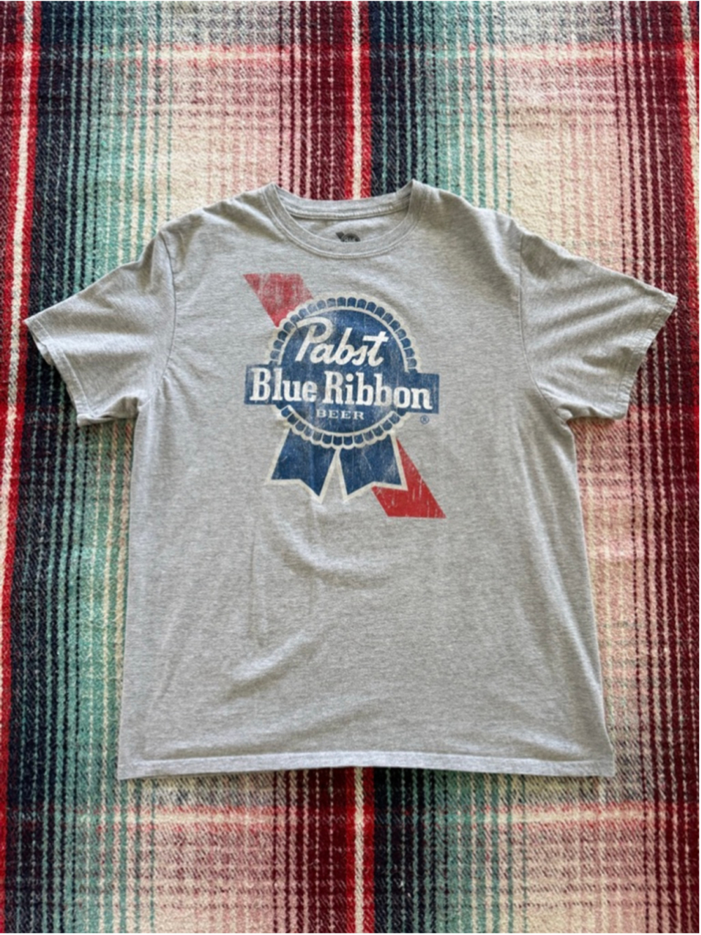 Men's Pabst Blue Ribbon Short Sleeve Tee L Gray Blue